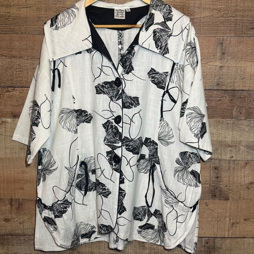 Parsley & Sage Pauline Button Front 3/4 Sleeve Cotton Jacket size Large Artsy - Picture 2 of 9